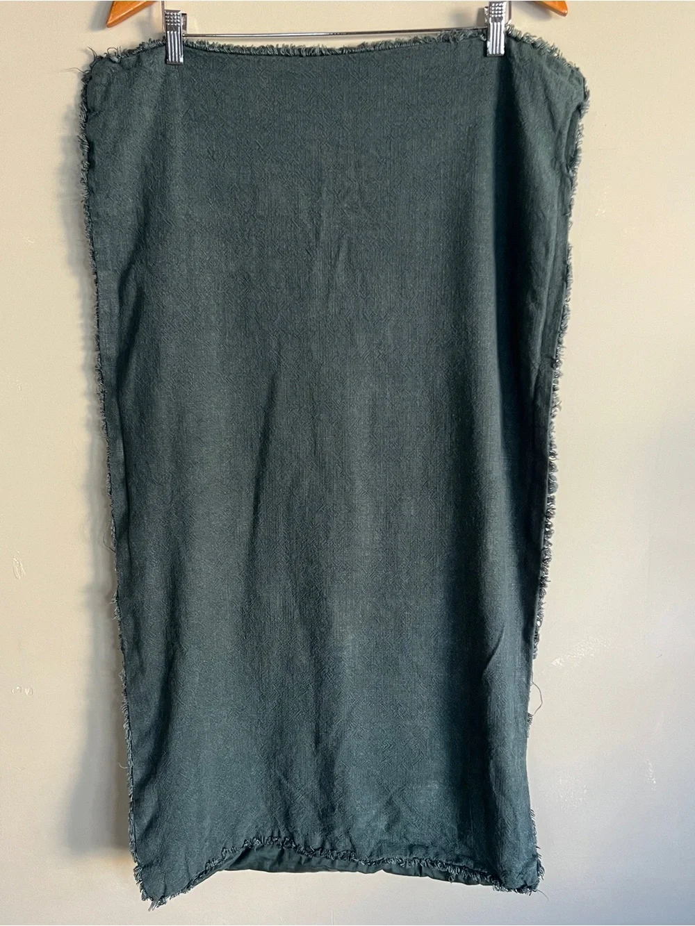 King Size Casaluna Heavyweight Linen Blend Fringe Pillow Sham  Hunter Dark Green